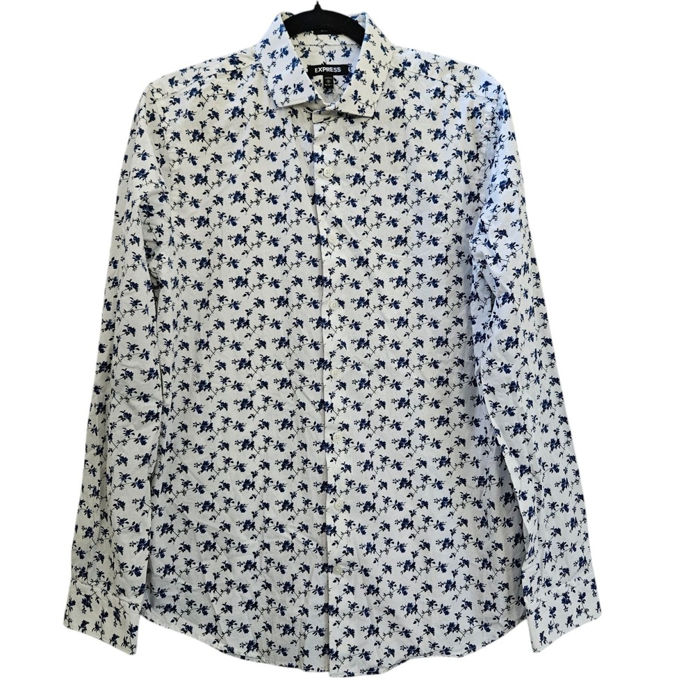 Express Dress Shirt Mens M Extra Slim Micro Floral AOP Button Long Sleeve Preppy
